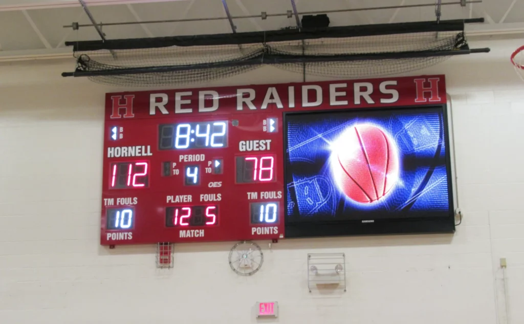 Basketball scoreboard and videoboard.