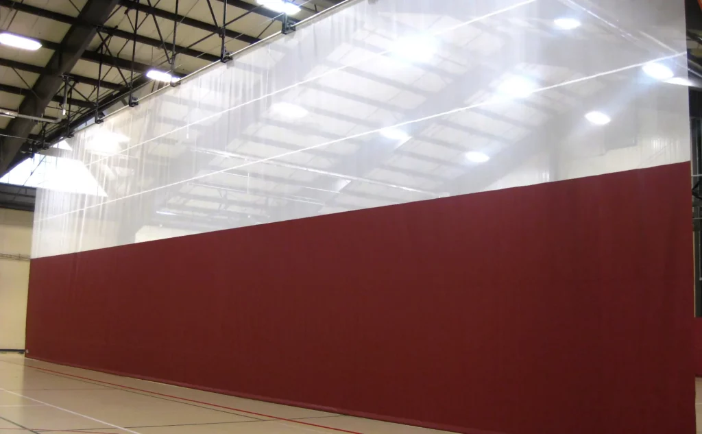 Red and white handing gym divider,